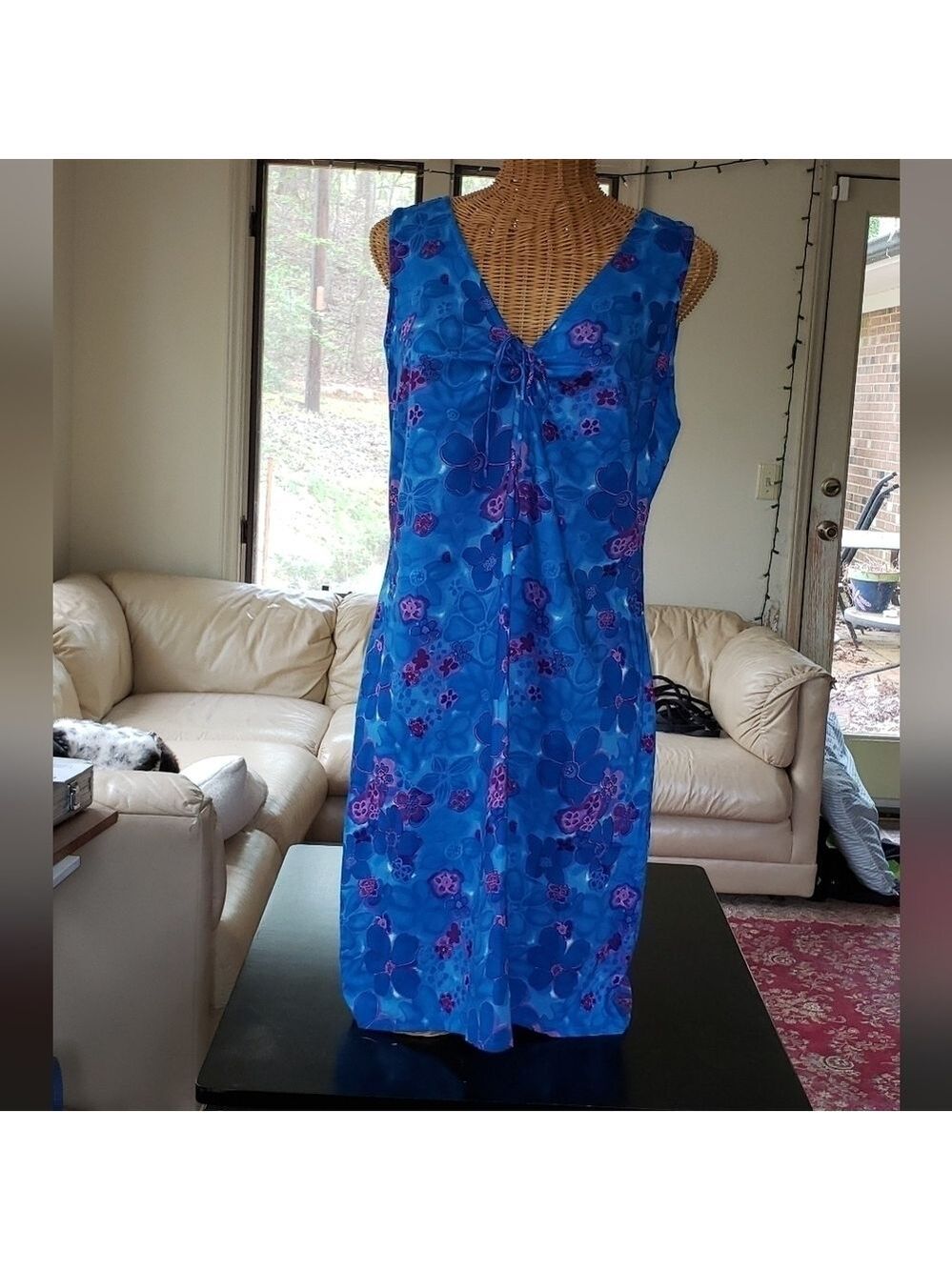 Vintage Ladies EXPRESSIONS Sleeveless Sheath Dress in Blue Floral - 16 - Picture 1 of 5
